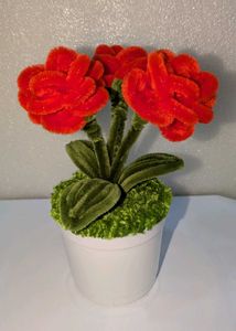 Red Rose Pipe Cleaner Flowers Pot