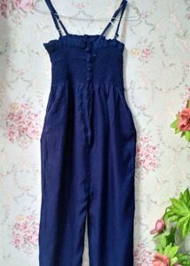 Navy Blue Smocked Jumpsuit