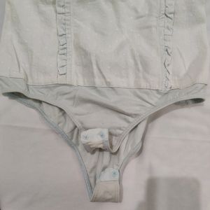 Faded Blue/White Denim Fabric Bodysuit