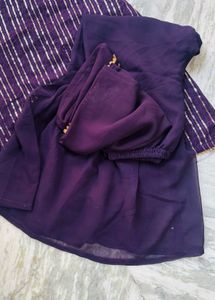 Elegant Purple Kurta Set with Silver Stripes
