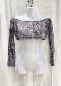 40209. Off-Shoulder Snake Print Crop Top