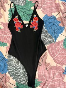 H&M black rose Embroidered Bodysuit