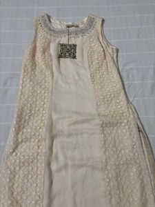 Cream Kurta with Intricate Neckline