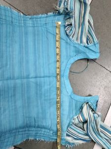 Sky Blue And Dark Lining Kurti With Extra C
