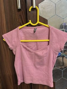 Pink Ribbed Square Neck Crop Top