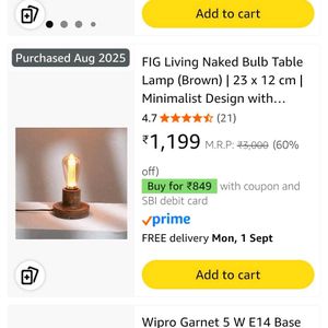 FIG Living Naked Bulb Table Lamp (Brown) @699/-