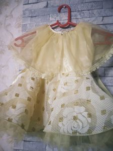 Golden Colour Frock For 6 To 9 Months Baby