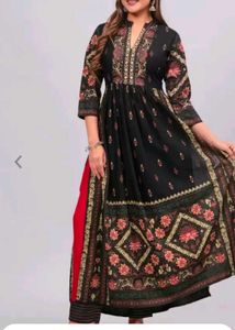 Black Floral Print Kurta Set