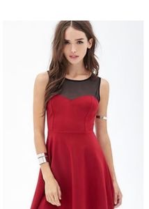 Forever 21  Red Mesh Top Skater Dress