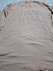 Beige Textured Kurta with Crochet Neckline