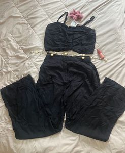 Black Crop Top &amp; Wide Leg Pants Co-ord Set