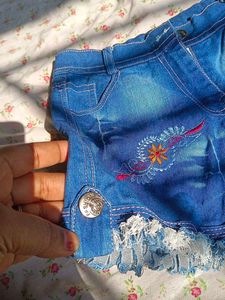 Denim Skirt with Embroidery