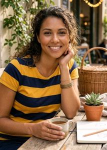 Classic Navy &amp; Yellow Striped Cotton Tee