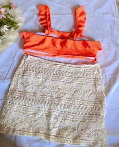 Orange Ruffled Bikini set