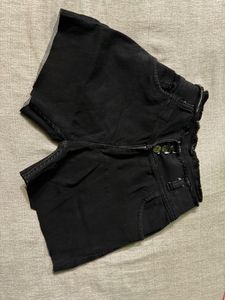 Black Denim High-Waisted Shorts