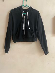 Cropped Black Zip-Up Hoodie