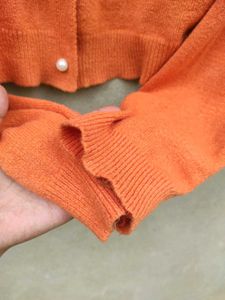 Orange Cropped Cardigan with Pearl Buttons