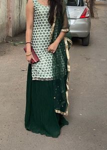 Elegant Green Kurta Set with heavy lengha and Dupa