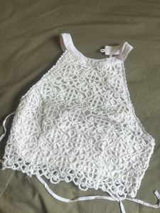White Lace Halter Neck Crop Top