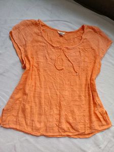 Orange Textured Short Sleeve Top