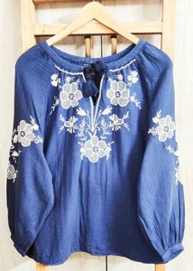 Embroidered Blue Tunic Top size-42