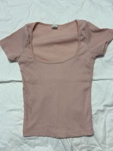Chic Ribbed Square Neck Top - Pink