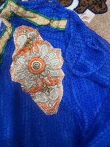 Blue Saree with Gold Border light weight