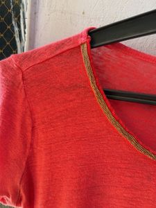 Vibrant Coral Textured T-Shirt