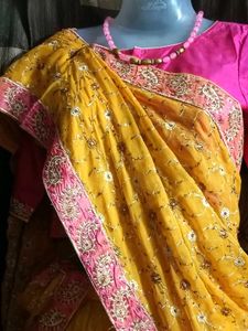 1-TimeUsed Elegant YellowLehengaWith PinkBorder+Bl