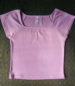 Lavender Square Neck Half Sleeve Cotton Blend Ribb