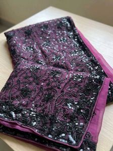 Pink Saree with Black Sequins