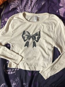 Cream Long Sleeve Top with Bow Print