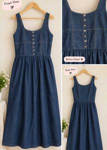 Classic Denim Button-Front Midi Dress