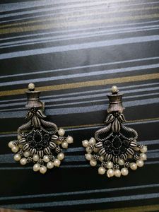 PRICE DROP German Silver Pearl Hanging Earrings