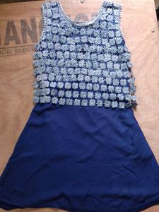 Navy Blue Embroidered mid length dress