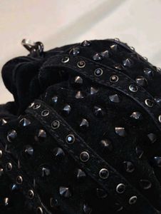 Black Beaded Drawstring Pouch Bag