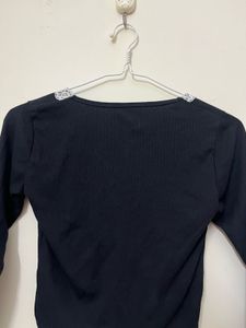 Black Lace Trimmed Long Sleeve Top