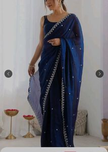 Embroidered Blue Silk Saree gift hampers