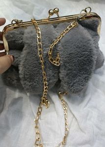 Cute Grey Furry Clutch Bag