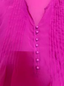 Hot Pink Pleated Button-Up Blouse