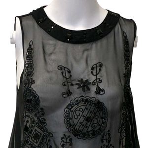 Embellished Sheer Black Flapper Dress