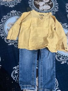 Cute Yellow Top &amp; Jeans Set