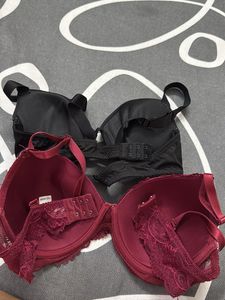 Maroon Lace &amp; Black Push-Up Bras