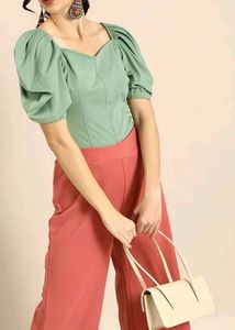 Athena Mint Green Puff Sleeve Top | XS |