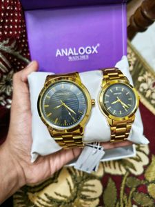 Analogx Royal Gold &amp; Black Chrono-Style Watch