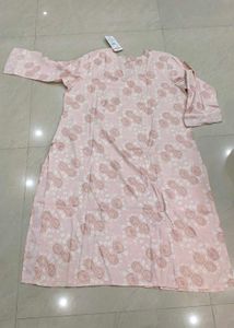 Pink Floral Print Silk fabric Kurta only (No pant)