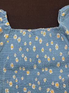 Blue Daisy Smocked Puff Sleeve Top