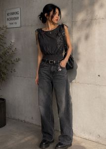 Elegant Charcoal Grey Embroidered Top 🖤