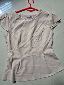 Beige Pinstripe Peplum Top for Women