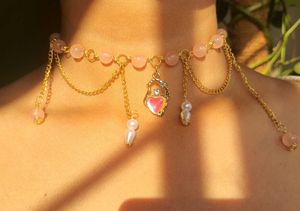 Handmade Pink Quartz & Pearl Choker